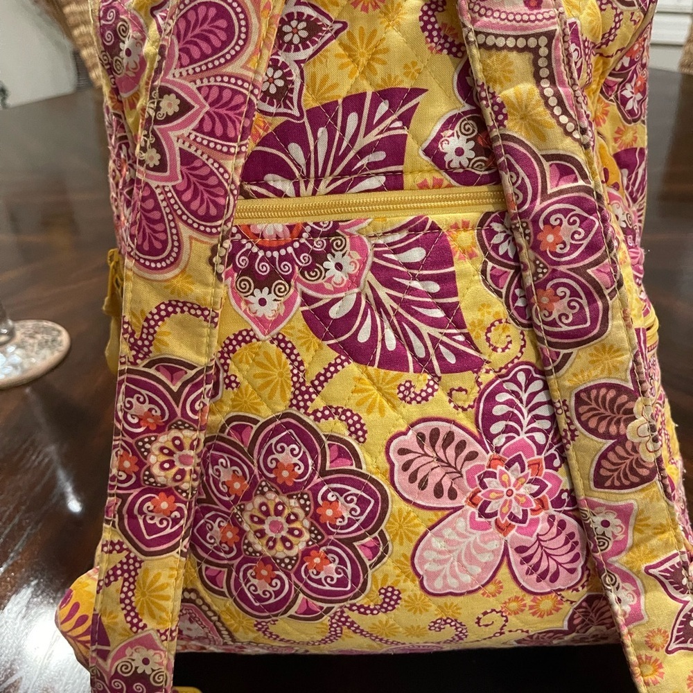 Vera Bradley Bali Gold Quilted Backpack Pink Yellow Floral Retired Y2K - Picture 2 of 8